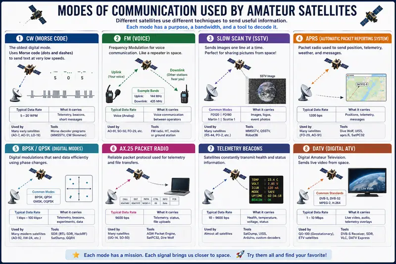 Modes of Communication Used by Amateur Satellites visual